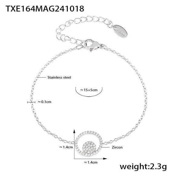Wholesale Jewelry 316L Stainless Steel Double Round Inlaid Zircon Electroplated Bracelet Necklace Ring Set Simple Style