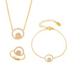 Wholesale Jewelry 316L Stainless Steel Double Round Inlaid Zircon Electroplated Bracelet Necklace Ring Set Simple Style