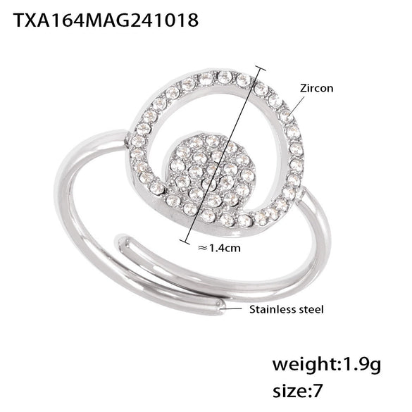 Wholesale Jewelry 316L Stainless Steel Double Round Inlaid Zircon Electroplated Bracelet Necklace Ring Set Simple Style