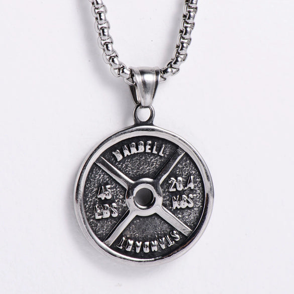 Wholesale Jewelry Stainless Steel Doublesided Doll Pattern Round Pendant Retro Punk Men's Necklace With Electroplating