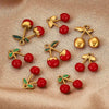 Wholesale Jewelry Stainless Steel Dripping Oil Cherry Pendant Earrings Necklace