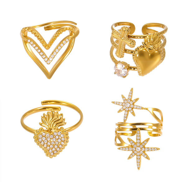 Wholesale Jewelry 316L Stainless Steel Eightpointed Star Geometric Open Cut Out Ring Electroplated