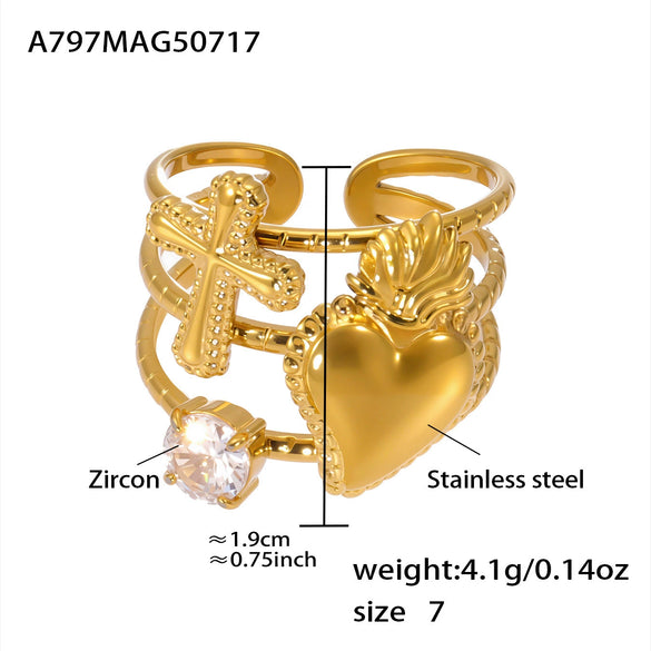 Wholesale Jewelry 316L Stainless Steel Eightpointed Star Geometric Open Cut Out Ring Electroplated