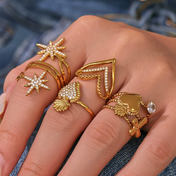 Wholesale Jewelry 316L Stainless Steel Eightpointed Star Geometric Open Cut Out Ring Electroplated
