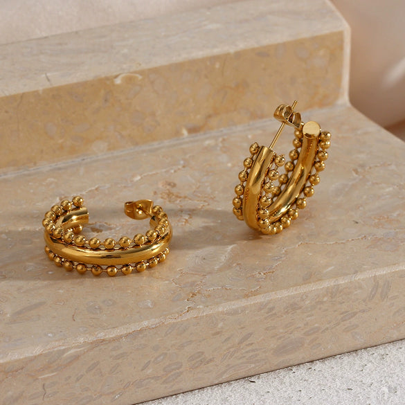 Wholesale Jewelry Stainless Steel Electroplated Geometric Bohemian Beads Lace Earrings For Women