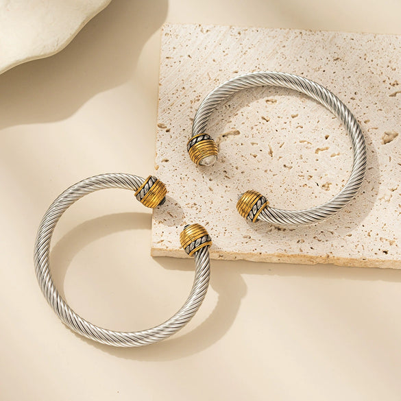 Wholesale Jewelry Stainless Steel Electroplated Twist Open Punk Style Men's And Women's Bracelet