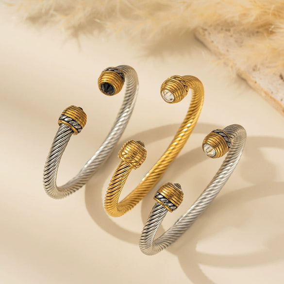 Wholesale Jewelry Stainless Steel Electroplated Twist Open Punk Style Men's And Women's Bracelet