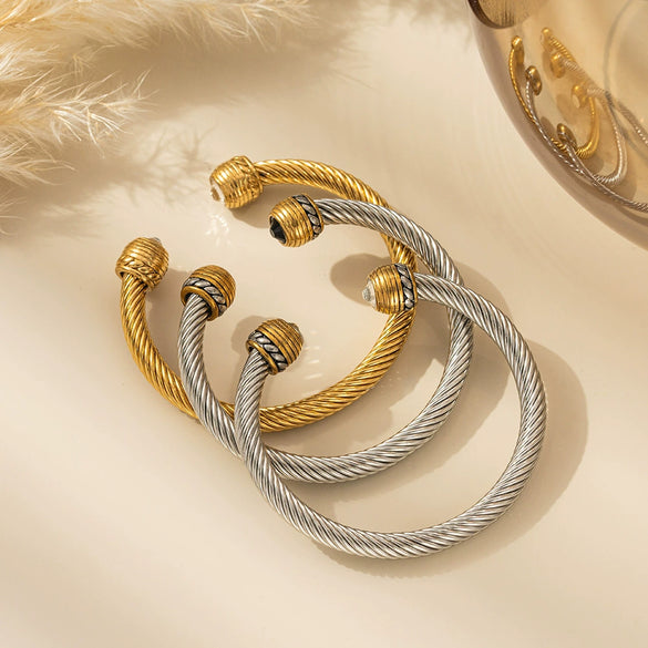 Wholesale Jewelry Stainless Steel Electroplated Twist Open Punk Style Men's And Women's Bracelet