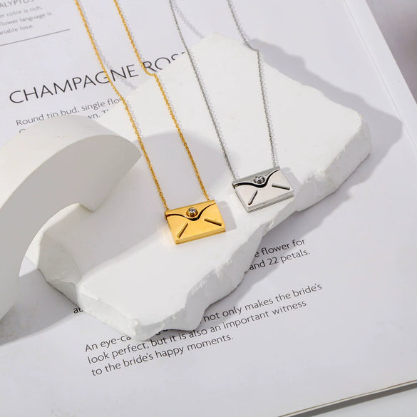 Wholesale Jewelry Stainless Steel Envelope Necklace With Engraving Electroplating Unisex Fashion
