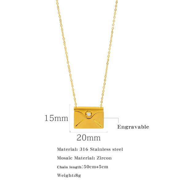 Wholesale Jewelry Stainless Steel Envelope Necklace With Engraving Electroplating Unisex Fashion