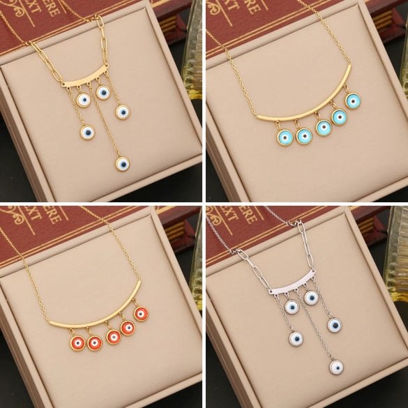 Wholesale Jewelry Stainless Steel Eye Pendant Ochain Necklace With Electroplating And Personality Style