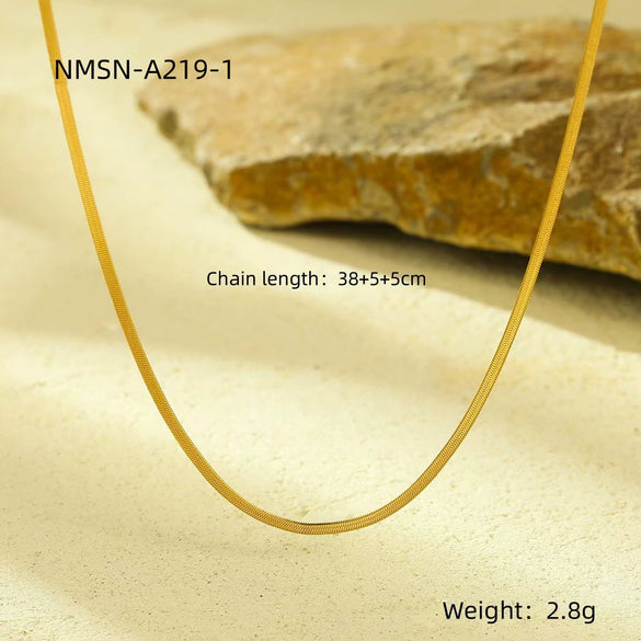 Wholesale Jewelry Stainless Steel Fashion Goldplated Flat Snake Chain Clavicle Necklace For Women