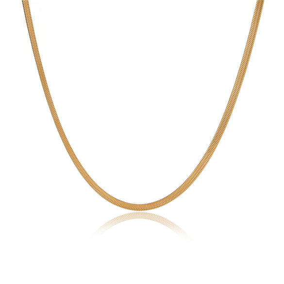 Wholesale Jewelry Stainless Steel Fashion Goldplated Flat Snake Chain Clavicle Necklace For Women