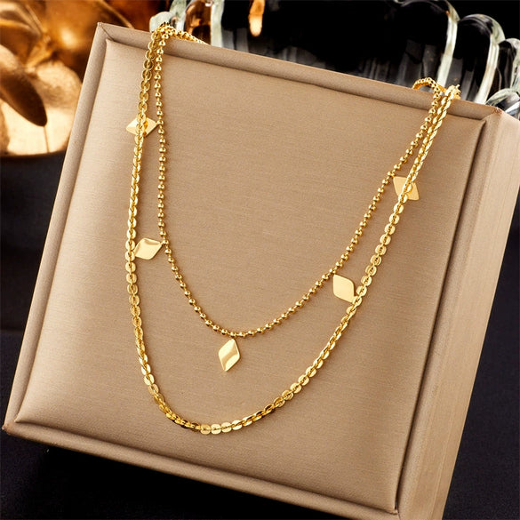 Wholesale Jewelry Stainless Steel Fashion Multi Layer Irregular Clavicle Chain Pendant Necklace With Electroplating Treatment