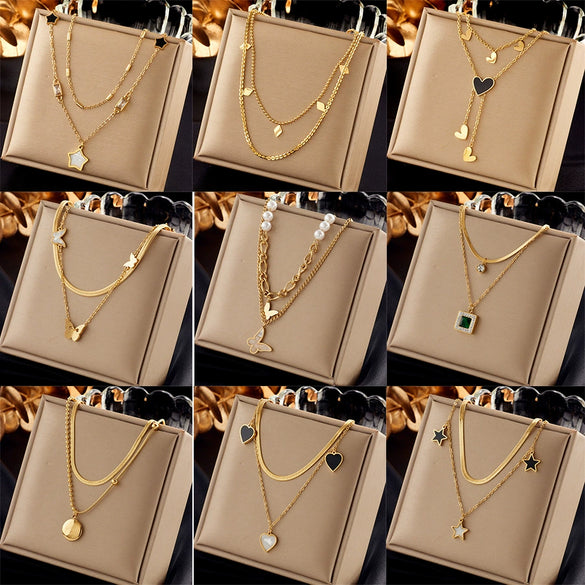 Wholesale Jewelry Stainless Steel Fashion Multi Layer Irregular Clavicle Chain Pendant Necklace With Electroplating Treatment