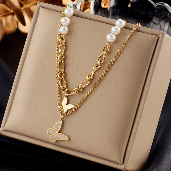 Wholesale Jewelry Stainless Steel Fashion Multi Layer Irregular Clavicle Chain Pendant Necklace With Electroplating Treatment