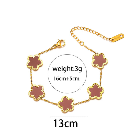 Wholesale Jewelry Stainless Steel Fiveleaf Flower Singlesided Electroplated Allmatch Women's Bracelet
