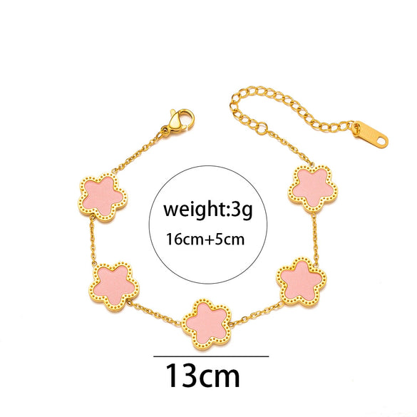 Wholesale Jewelry Stainless Steel Fiveleaf Flower Singlesided Electroplated Allmatch Women's Bracelet