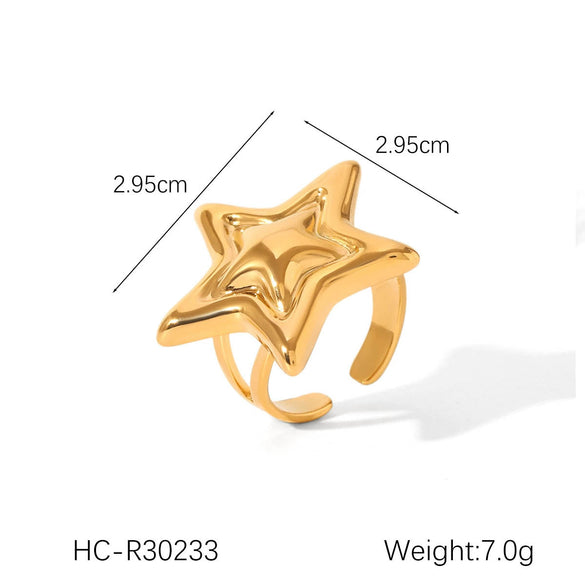 Wholesale Jewelry Stainless Steel Fivepointed Star Geometric Style Electroplated Ring