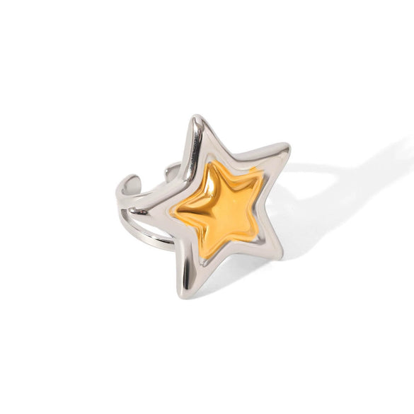 Wholesale Jewelry Stainless Steel Fivepointed Star Geometric Style Electroplated Ring
