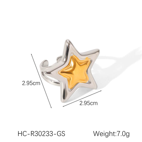 Wholesale Jewelry Stainless Steel Fivepointed Star Geometric Style Electroplated Ring