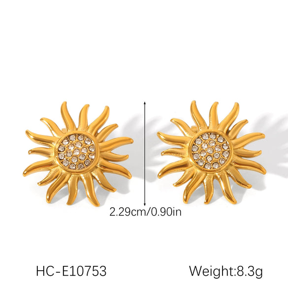 Wholesale Jewelry Stainless Steel Flower Geometric Style Earrings Set With Diamonds