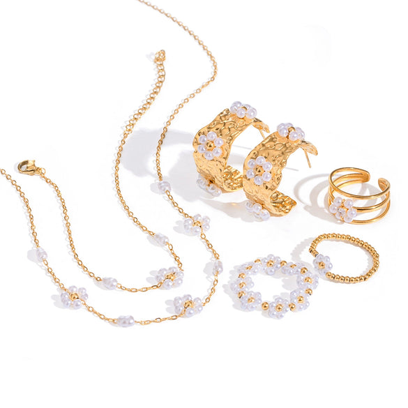 Wholesale Jewelry Stainless Steel Flower Geometric Style Electroplating Women's Necklace Earrings Bracelet