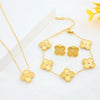 Wholesale Jewelry Stainless Steel Fourleaf Clover Electroplated Ochain Necklace Earrings Bracelet Set For Women
