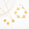 Wholesale Jewelry Stainless Steel Fourleaf Clover Electroplated Ochain Necklace Earrings Bracelet Set For Women