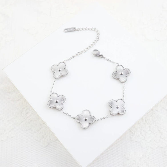 Wholesale Jewelry Stainless Steel Fourleaf Clover Electroplated Ochain Necklace Earrings Bracelet Set For Women