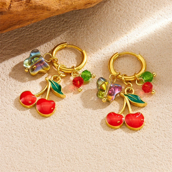 Wholesale Jewelry Stainless Steel Fruit Pattern Gold Plated Earrings