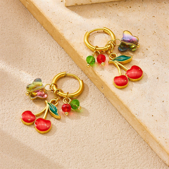 Wholesale Jewelry Stainless Steel Fruit Pattern Gold Plated Earrings