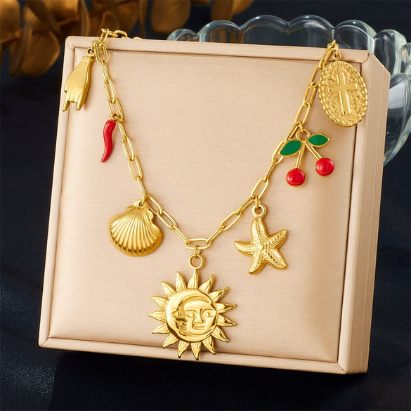 Wholesale Jewelry Stainless Steel Fruit Shaped Pendant Necklace With Electroplating For Women
