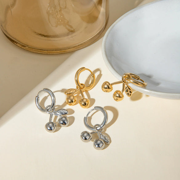 Wholesale Jewelry Stainless Steel Fruit Style Cherry Pendant Earrings With Electroplating