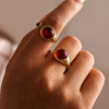 Wholesale Jewelry Stainless Steel Garnet Geometric Open Tail Ring Pvd Gold Plated Luxury Elegant