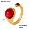 Wholesale Jewelry Stainless Steel Garnet Geometric Open Tail Ring Pvd Gold Plated Luxury Elegant