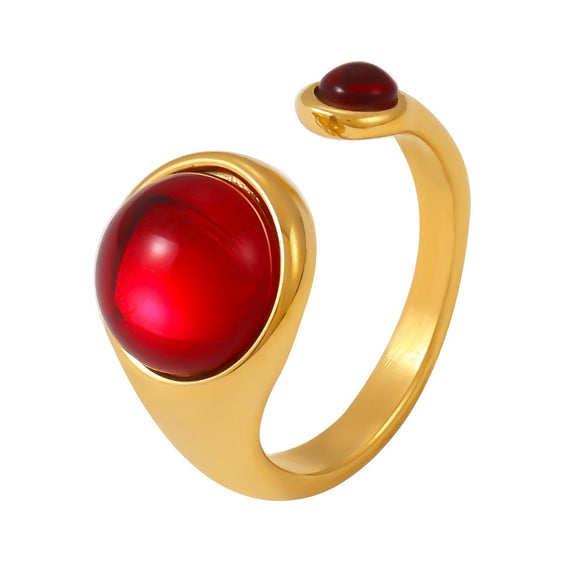 Wholesale Jewelry Stainless Steel Garnet Geometric Open Tail Ring Pvd Gold Plated Luxury Elegant