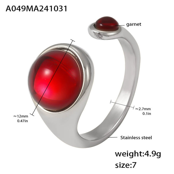 Wholesale Jewelry Stainless Steel Garnet Geometric Open Tail Ring Pvd Gold Plated Luxury Elegant