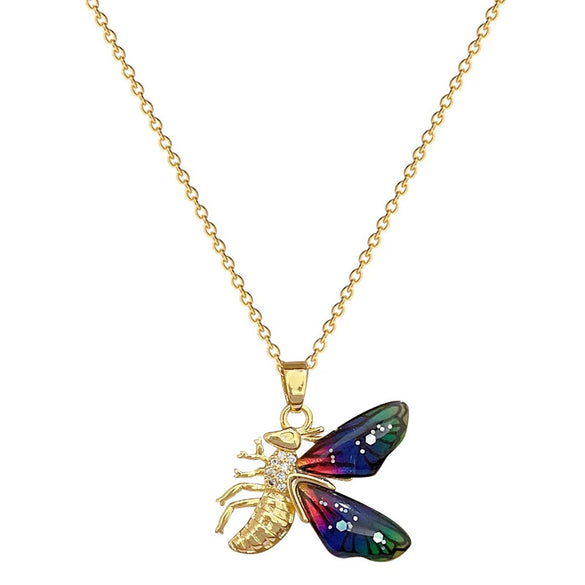 Wholesale Jewelry Stainless Steel Geometric Bee Zircon Pendant Necklace Unisex