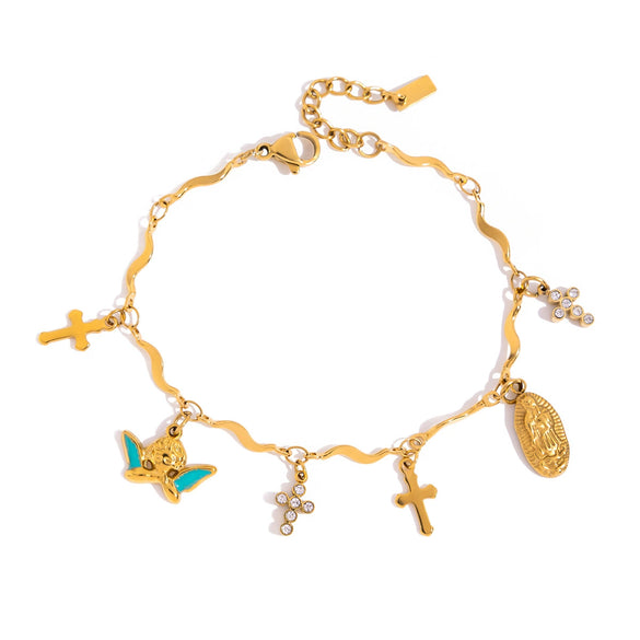 Wholesale Jewelry Stainless Steel Geometric Bow Heart Cross Electroplated Bracelet