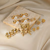 Wholesale Jewelry Stainless Steel Geometric Bow Pearl Ring And Earrings With Electroplating