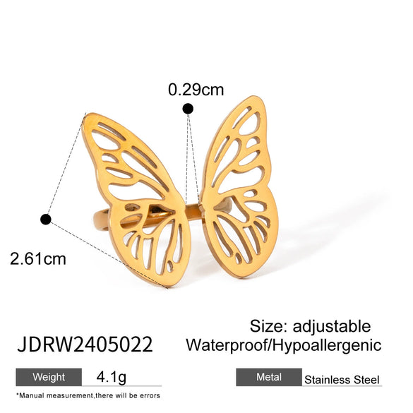 Wholesale Jewelry Stainless Steel Geometric Butterfly Open Ring For Women With Electroplating