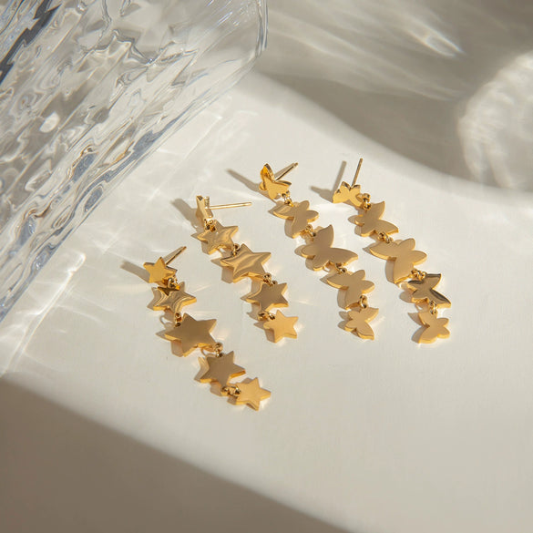 Wholesale Jewelry Stainless Steel Geometric Butterfly Tassel Earrings For Women With Electroplating