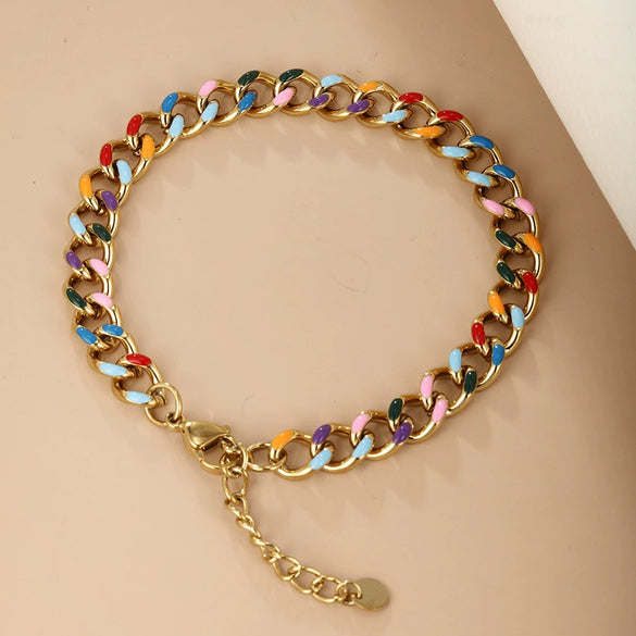 Wholesale Jewelry Stainless Steel Geometric Chain Bracelet For Women Electroplated Hip Hop Fashion