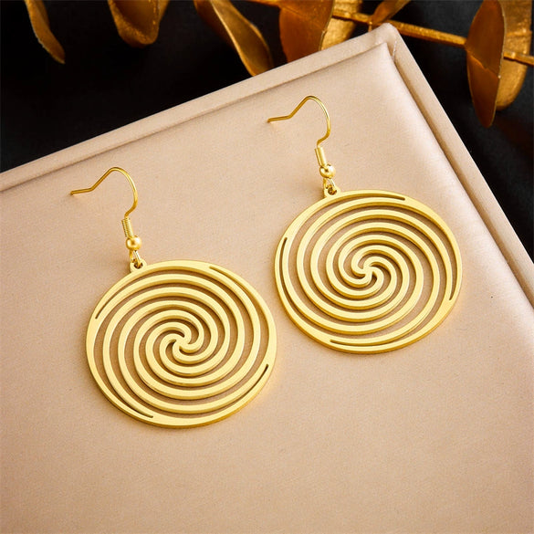Wholesale Jewelry Stainless Steel Geometric Circle Pendant Earrings Gold Plated