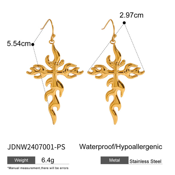 Wholesale Jewelry Stainless Steel Geometric Cross Flame Ear Hook Earrings Electroplated For Women