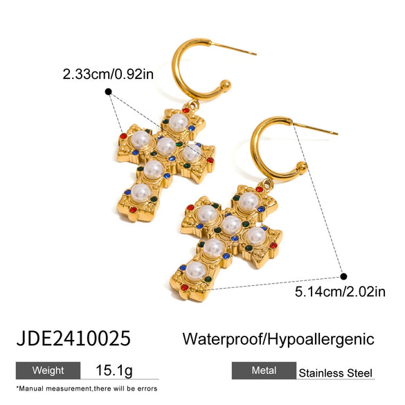Wholesale Jewelry Stainless Steel Geometric Cross Pendant Earrings With Electroplating For Women