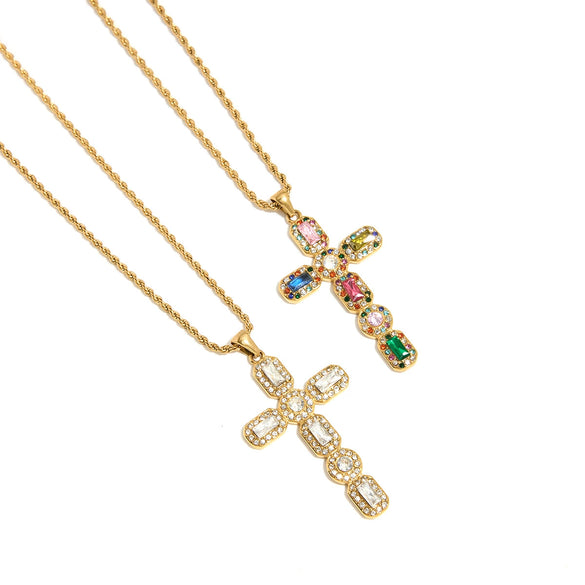 Wholesale Jewelry Stainless Steel Geometric Cross Pendant Electroplating Titanium Steel Bone Chain For Women