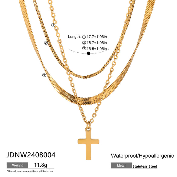 Wholesale Jewelry Stainless Steel Geometric Cross Pendant Multi Layer Necklace Electroplated Titanium Steel