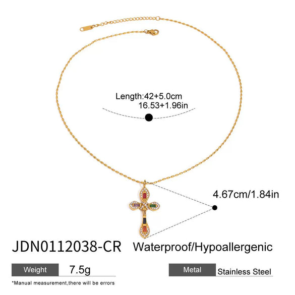 Wholesale Jewelry Stainless Steel Geometric Cross Pendant Snake Bone Chain Necklace With Electroplating